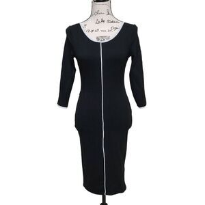 VENUS Black Contrast Trim 3/4 Sleeve Round Neck Keyhole Back Shift Dress Size XS